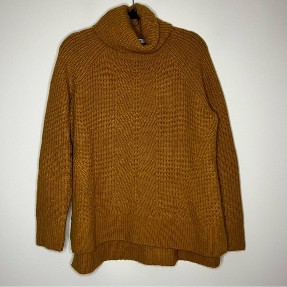 MADEWELL Mercer Mustard Ribbed Knit Cozy Turtleneck Fall Winter Sweater - Picture 3 of 9